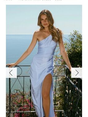 One-Shoulder Satin Evening Dress in Light Blue Billy J Victoria